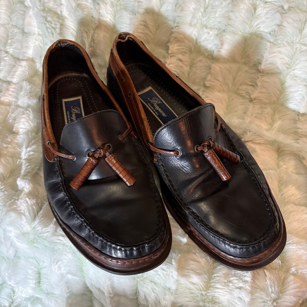 Brunogno Grandpacore Mens Black Leather Tassel‎ Toe Boat Shoes Made in Italy 10